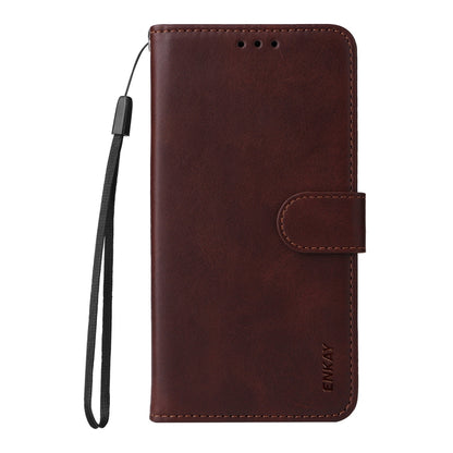 For Samsung Galaxy S25 Ultra 5G ENKAY Card Wallet Calf Texture Leather Phone Case with Screen Film(Brown) - Galaxy S25 Ultra 5G Cases by ENKAY | Online Shopping South Africa | PMC Jewellery | Buy Now Pay Later Mobicred