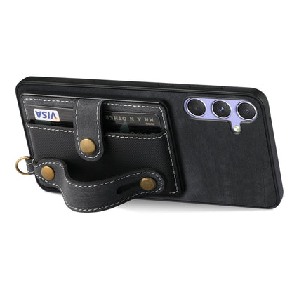 For Samsung Galaxy S25 5G Retro Cross Wristband Wallet Leather Back Phone Case(Black) - Galaxy S25 5G Cases by PMC Jewellery | Online Shopping South Africa | PMC Jewellery | Buy Now Pay Later Mobicred