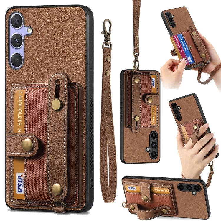 For Samsung Galaxy S25+ 5G Retro Cross Wristband Wallet Leather Back Phone Case(Brown) - Galaxy S25+ 5G Cases by PMC Jewellery | Online Shopping South Africa | PMC Jewellery | Buy Now Pay Later Mobicred