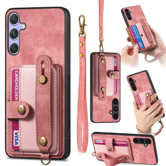 For Samsung Galaxy S25 Ultra 5G Retro Cross Wristband Wallet Leather Back Phone Case(Pink) - Galaxy S25 Ultra 5G Cases by PMC Jewellery | Online Shopping South Africa | PMC Jewellery | Buy Now Pay Later Mobicred