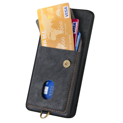 For Samsung Galaxy S25 5G Retro Card Wallet Fold Leather Phone Case with Strap(Black) - Galaxy S25 5G Cases by PMC Jewellery | Online Shopping South Africa | PMC Jewellery | Buy Now Pay Later Mobicred