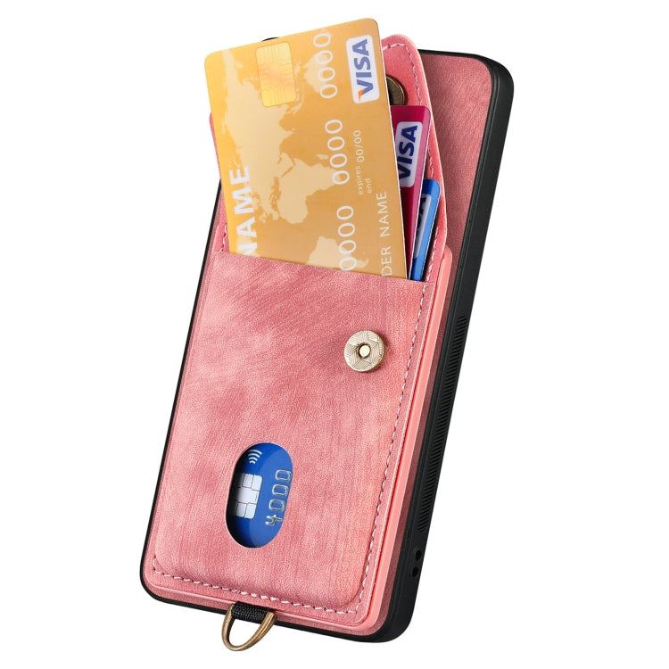 For Samsung Galaxy S25+ 5G Retro Card Wallet Fold Leather Phone Case with Strap(Pink) - Galaxy S25+ 5G Cases by PMC TechLife | Online Shopping South Africa | PMC TechLife | Buy Now Pay Later Mobicred