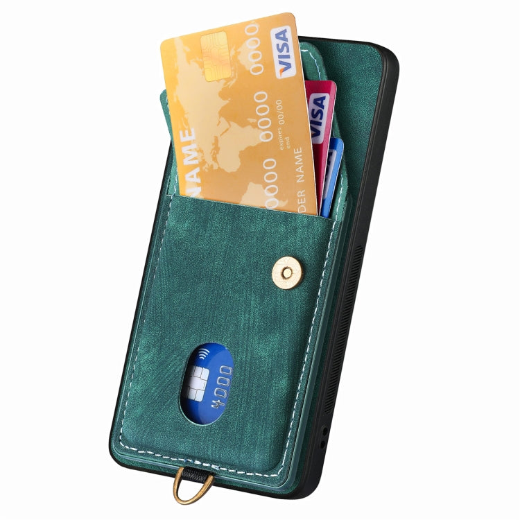 For Samsung Galaxy S25 Ultra 5G Retro Card Wallet Fold Leather Phone Case with Strap(Green) - Galaxy S25 Ultra 5G Cases by PMC TechLife | Online Shopping South Africa | PMC TechLife | Buy Now Pay Later Mobicred