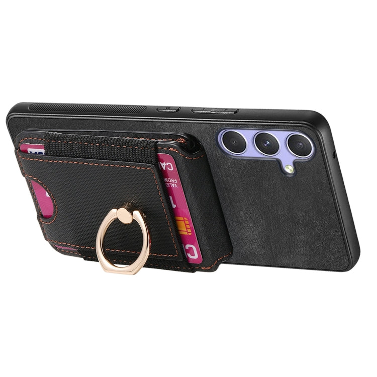 For Samsung Galaxy S25 5G Retro Splitable Magnetic Stand Card Bag Leather Phone Case(Black) - Galaxy S25 5G Cases by PMC Jewellery | Online Shopping South Africa | PMC Jewellery | Buy Now Pay Later Mobicred