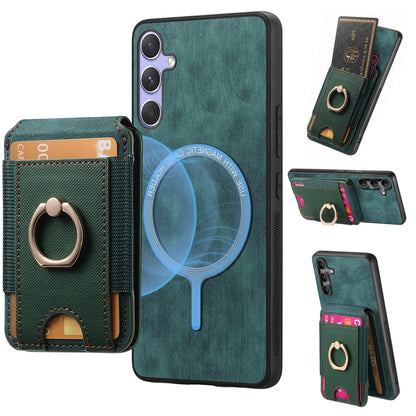 For Samsung Galaxy S25+ 5G Retro Splitable Magnetic Stand Card Bag Leather Phone Case(Green) - Galaxy S25+ 5G Cases by PMC Jewellery | Online Shopping South Africa | PMC Jewellery | Buy Now Pay Later Mobicred