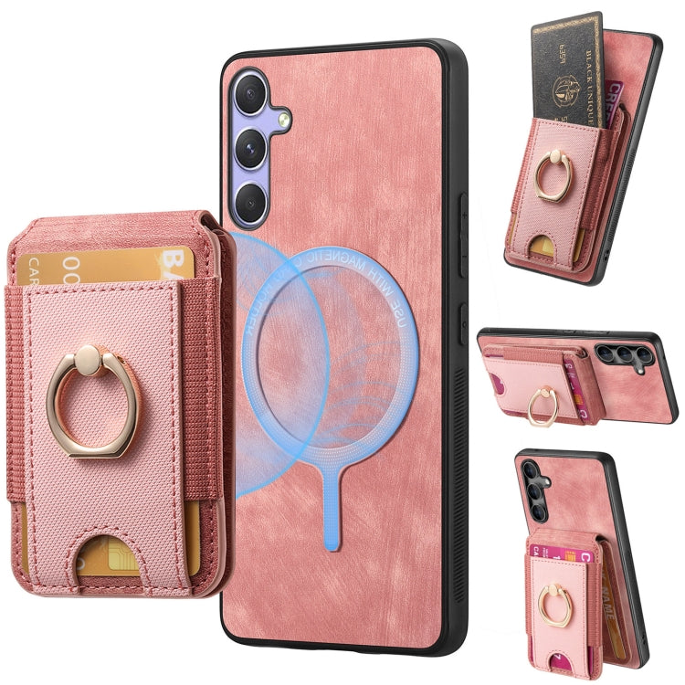 For Samsung Galaxy S25+ 5G Retro Splitable Magnetic Stand Card Bag Leather Phone Case(Pink) - Galaxy S25+ 5G Cases by PMC Jewellery | Online Shopping South Africa | PMC Jewellery | Buy Now Pay Later Mobicred