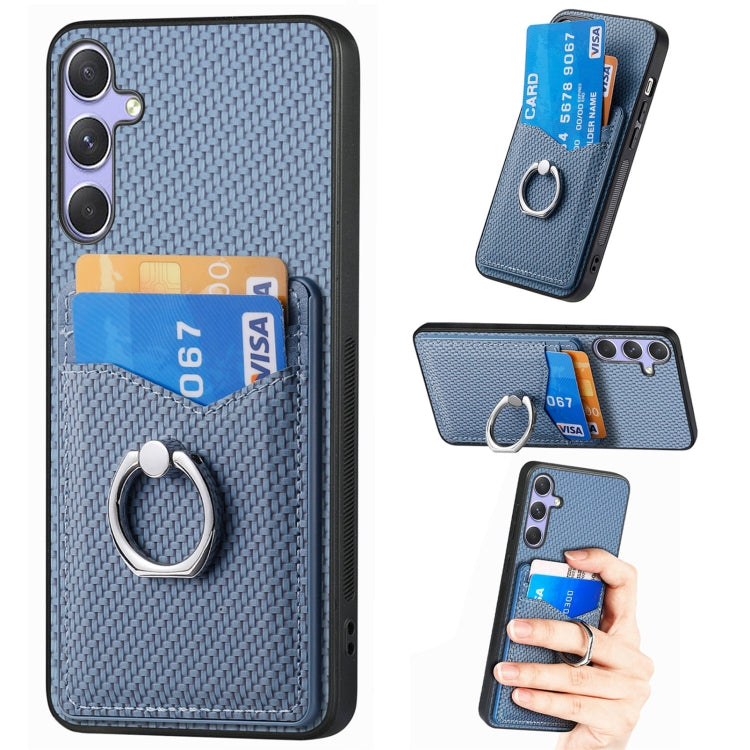 For Samsung Galaxy S25 5G Carbon Fiber Card Wallet Ring Phone Case(Blue) - Galaxy S25 5G Cases by PMC Jewellery | Online Shopping South Africa | PMC Jewellery | Buy Now Pay Later Mobicred