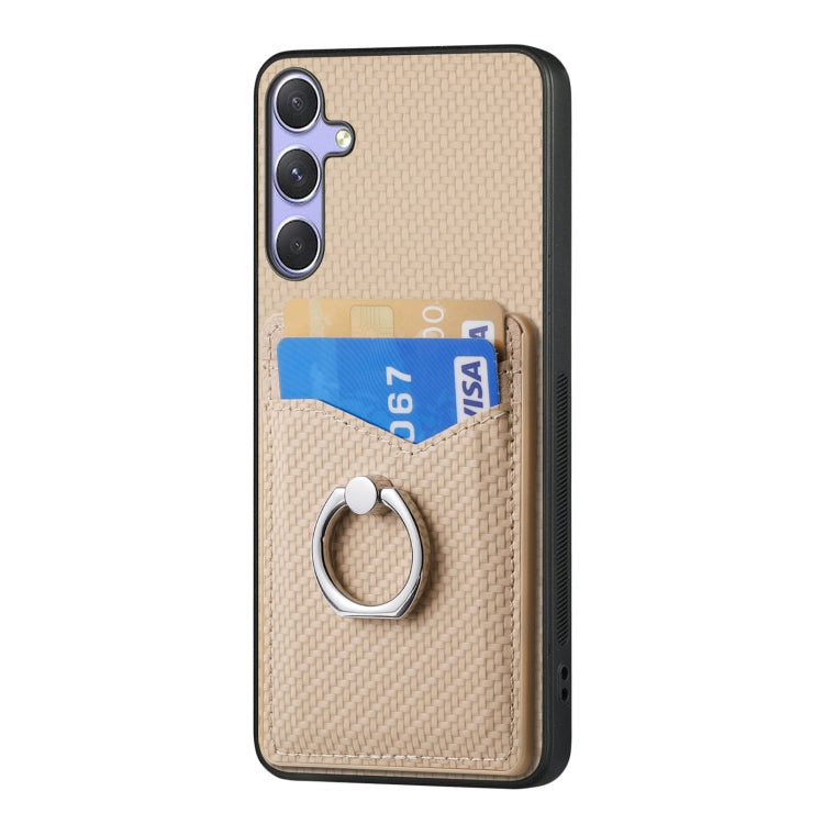 For Samsung Galaxy S25+ 5G Carbon Fiber Card Wallet Ring Phone Case(Khaki) - Galaxy S25+ 5G Cases by PMC Jewellery | Online Shopping South Africa | PMC Jewellery | Buy Now Pay Later Mobicred