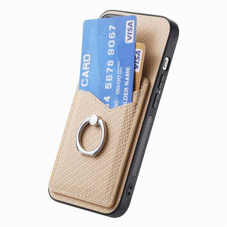 For Samsung Galaxy S25+ 5G Carbon Fiber Card Wallet Ring Phone Case(Khaki) - Galaxy S25+ 5G Cases by PMC Jewellery | Online Shopping South Africa | PMC Jewellery | Buy Now Pay Later Mobicred
