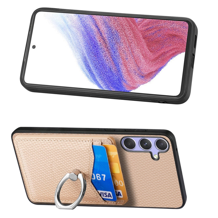 For Samsung Galaxy S25+ 5G Carbon Fiber Card Wallet Ring Phone Case(Khaki) - Galaxy S25+ 5G Cases by PMC Jewellery | Online Shopping South Africa | PMC Jewellery | Buy Now Pay Later Mobicred