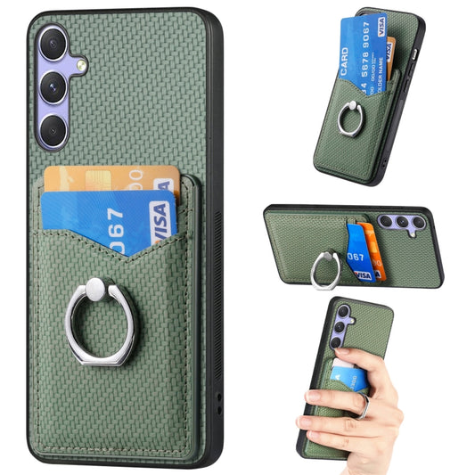 For Samsung Galaxy S25 Ultra 5G Carbon Fiber Card Wallet Ring Phone Case(Green) - Galaxy S25 Ultra 5G Cases by PMC Jewellery | Online Shopping South Africa | PMC Jewellery | Buy Now Pay Later Mobicred