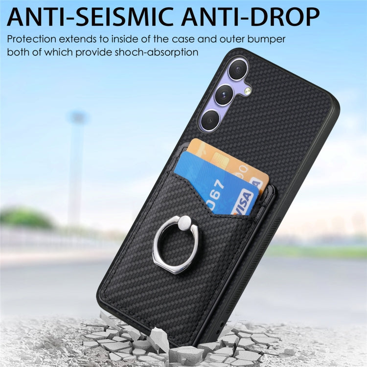 For Samsung Galaxy S25+ 5G Carbon Fiber Card Wallet Ring Phone Case(Khaki) - Galaxy S25+ 5G Cases by PMC Jewellery | Online Shopping South Africa | PMC Jewellery | Buy Now Pay Later Mobicred