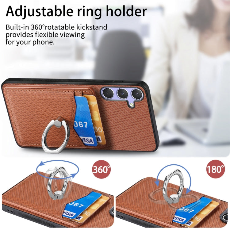 For Samsung Galaxy S25 5G Carbon Fiber Card Wallet Ring Phone Case(Blue) - Galaxy S25 5G Cases by PMC Jewellery | Online Shopping South Africa | PMC Jewellery | Buy Now Pay Later Mobicred