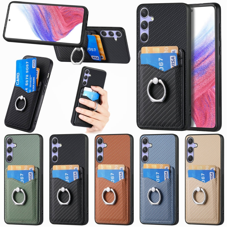 For Samsung Galaxy S25+ 5G Carbon Fiber Card Wallet Ring Phone Case(Green) - Galaxy S25+ 5G Cases by PMC Jewellery | Online Shopping South Africa | PMC Jewellery | Buy Now Pay Later Mobicred