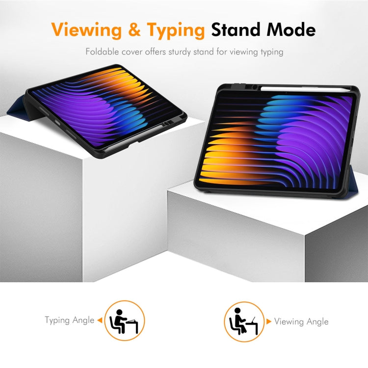 For Xiaomi Pad 7 / 7 Pro 11.2 ENKAY Tri-fold Custer Texture TPU Leather Smart Tablet Case with Pen Slot(Grey) - free shipping - PMc TechLife - Order now!
