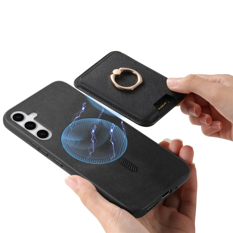 For Samsung Galaxy S25 5G Retro Cross Leather Ring Vertical Insert Card Bag MagSafe Phone Case(Black) - free shipping - PMC Jewellery - Order now!