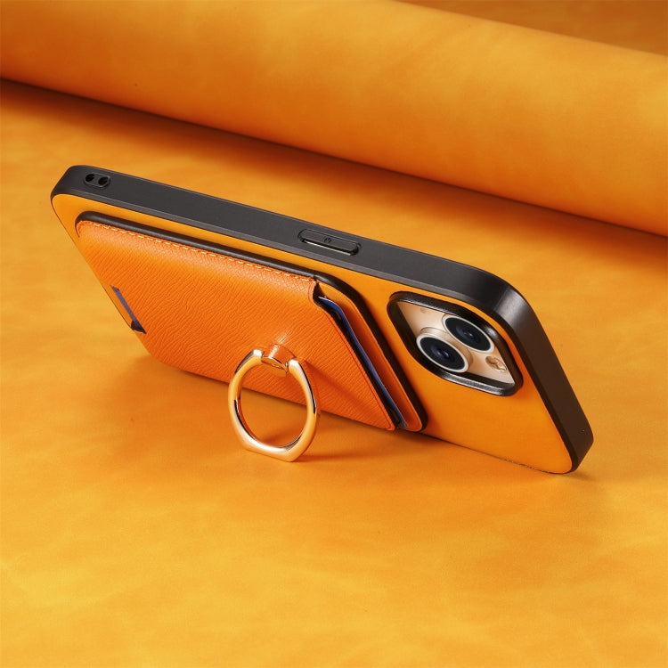 For Samsung Galaxy S25+ 5G Retro Cross Leather Ring Vertical Insert Card Bag MagSafe Phone Case(Yellow) - Galaxy S25+ 5G Cases by PMC Jewellery | Online Shopping South Africa | PMC Jewellery | Buy Now Pay Later Mobicred