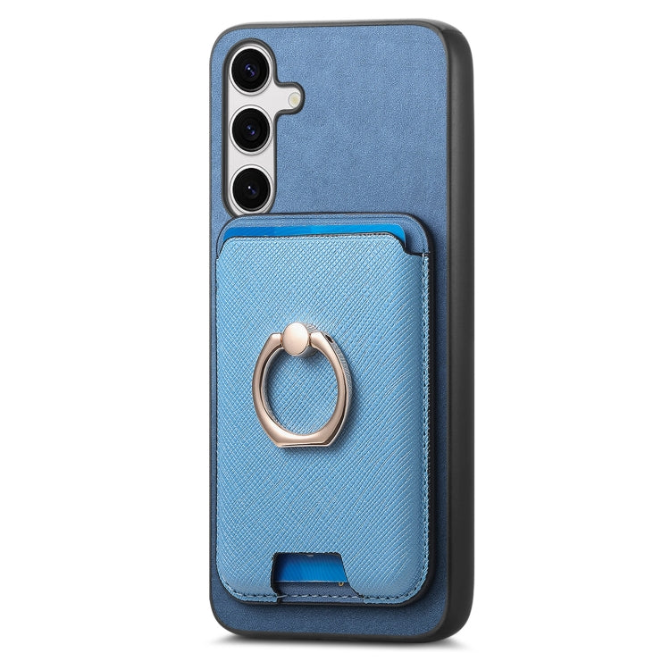 For Samsung Galaxy S25+ 5G Retro Cross Leather Ring Vertical Insert Card Bag MagSafe Phone Case(Blue) - Galaxy S25+ 5G Cases by PMC Jewellery | Online Shopping South Africa | PMC Jewellery | Buy Now Pay Later Mobicred