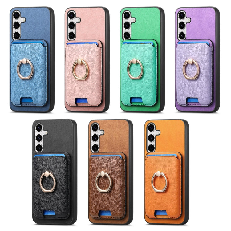 For Samsung Galaxy S25 5G Retro Cross Leather Ring Vertical Insert Card Bag MagSafe Phone Case(Black) - free shipping - PMC Jewellery - Order now!