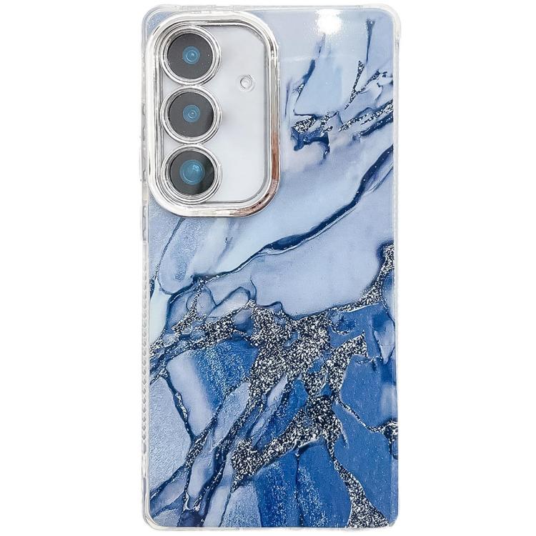 For Samsung Galaxy S25 5G Electroplated Marble Texture Phone Case(Navy Blue M17) - Galaxy S25 5G Cases by PMC Jewellery | Online Shopping South Africa | PMC Jewellery | Buy Now Pay Later Mobicred