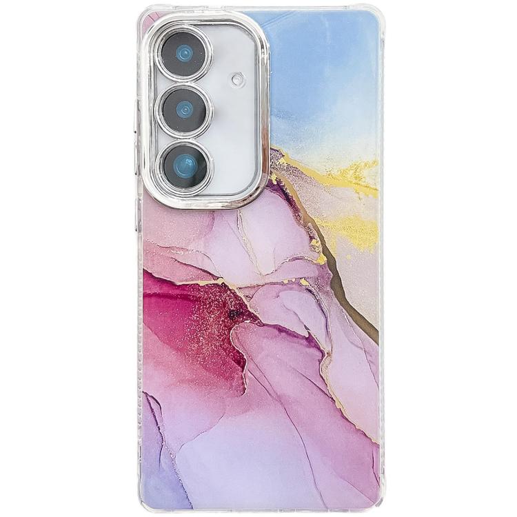For Samsung Galaxy S25+ 5G Electroplated Marble Texture Phone Case(Gold Pink Red M12) - Galaxy S25+ 5G Cases by PMC Jewellery | Online Shopping South Africa | PMC Jewellery | Buy Now Pay Later Mobicred
