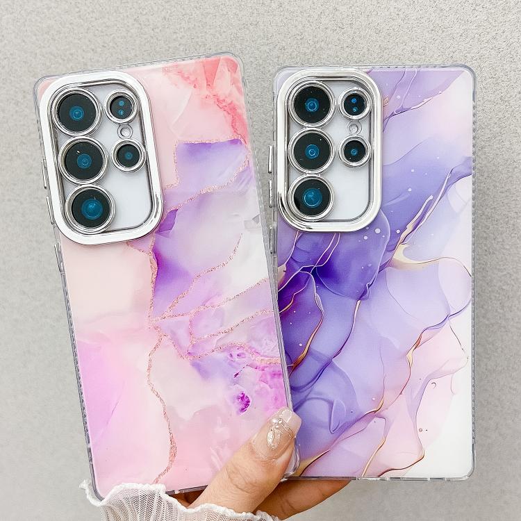 For Samsung Galaxy S25 5G Electroplated Marble Texture Phone Case(Navy Blue M17) - Galaxy S25 5G Cases by PMC Jewellery | Online Shopping South Africa | PMC Jewellery | Buy Now Pay Later Mobicred