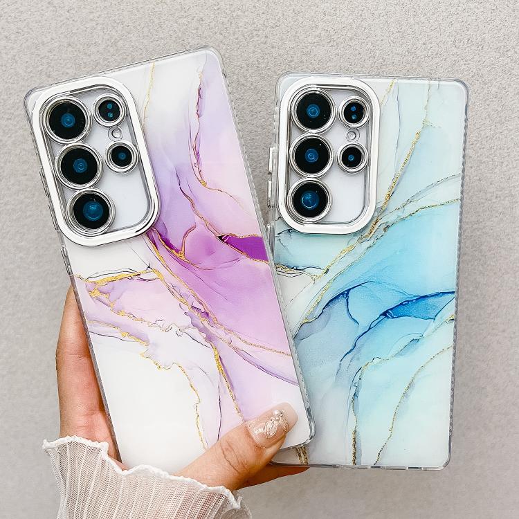 For Samsung Galaxy S25+ 5G Electroplated Marble Texture Phone Case(Gold Pink Red M12) - Galaxy S25+ 5G Cases by PMC Jewellery | Online Shopping South Africa | PMC Jewellery | Buy Now Pay Later Mobicred