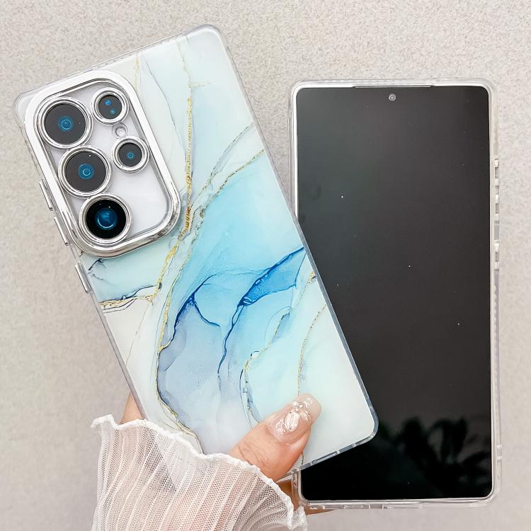 For Samsung Galaxy S25 5G Electroplated Marble Texture Phone Case(Yellow Green M13) - Galaxy S25 5G Cases by PMC Jewellery | Online Shopping South Africa | PMC Jewellery | Buy Now Pay Later Mobicred