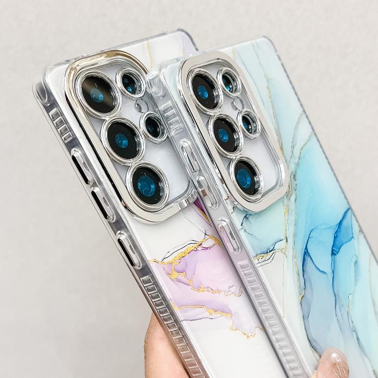 For Samsung Galaxy S25 5G Electroplated Marble Texture Phone Case(Yellow Green M13) - Galaxy S25 5G Cases by PMC Jewellery | Online Shopping South Africa | PMC Jewellery | Buy Now Pay Later Mobicred