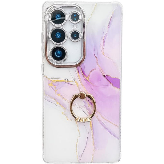 For Samsung Galaxy S25 Ultra 5G Electroplated Marble Texture Ring Holder Phone Case(Light Purple S6) - Galaxy S25 Ultra 5G Cases by PMC Jewellery | Online Shopping South Africa | PMC Jewellery | Buy Now Pay Later Mobicred