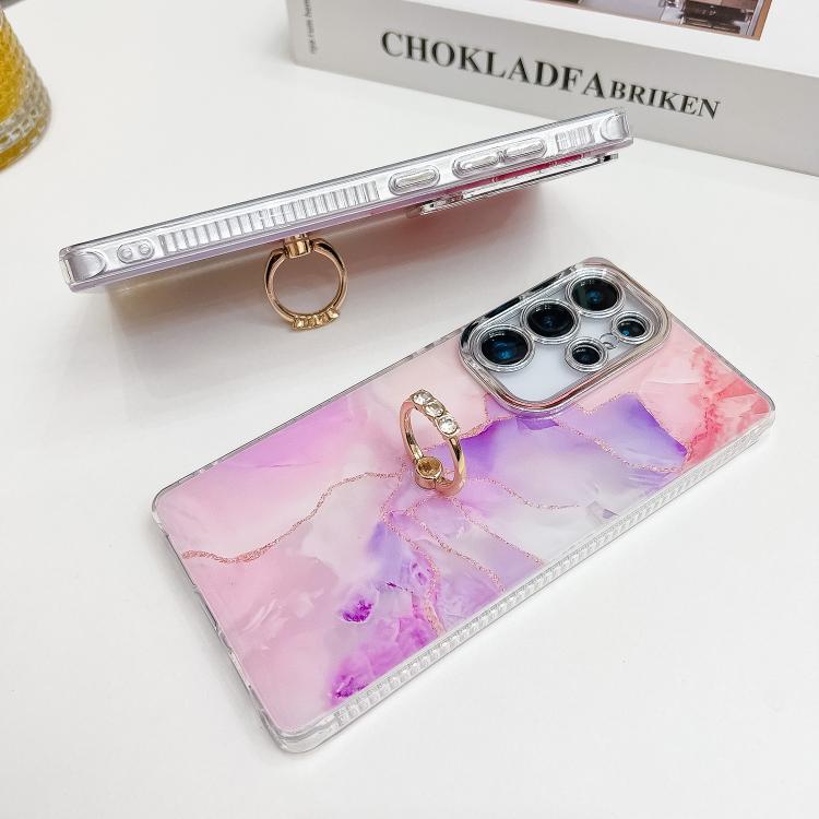For Samsung Galaxy S25+ 5G Electroplated Marble Texture Ring Holder Phone Case(Purple S3) - Galaxy S25+ 5G Cases by PMC Jewellery | Online Shopping South Africa | PMC Jewellery | Buy Now Pay Later Mobicred