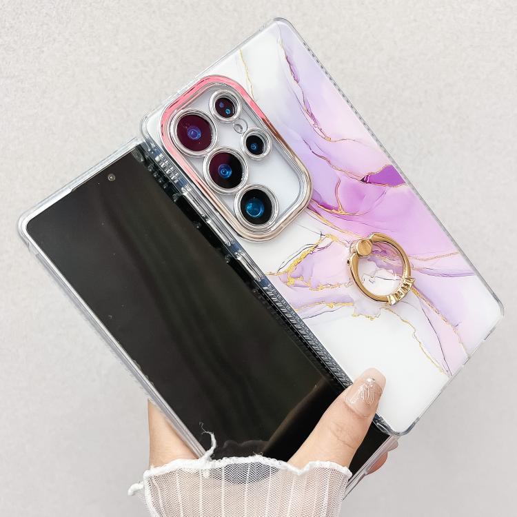 For Samsung Galaxy S25 5G Electroplated Marble Texture Ring Holder Phone Case(Purple S3) - Galaxy S25 5G Cases by PMC Jewellery | Online Shopping South Africa | PMC Jewellery | Buy Now Pay Later Mobicred