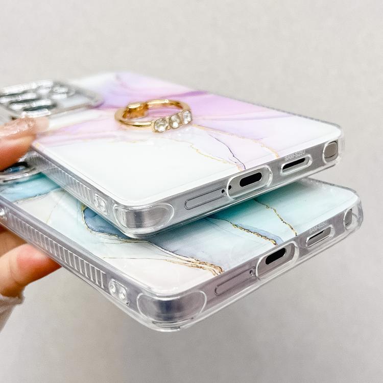 For Samsung Galaxy S25+ 5G Electroplated Marble Texture Ring Holder Phone Case(Gold White S1) - Galaxy S25+ 5G Cases by PMC Jewellery | Online Shopping South Africa | PMC Jewellery | Buy Now Pay Later Mobicred
