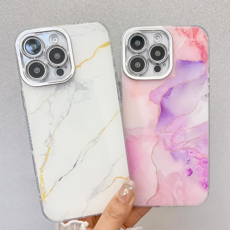 For iPhone 16e Electroplated Marble Texture Phone Case(Red M7) - iPhone 16e Cases by PMC TechLife | Online Shopping South Africa | PMC TechLife | Buy Now Pay Later Mobicred