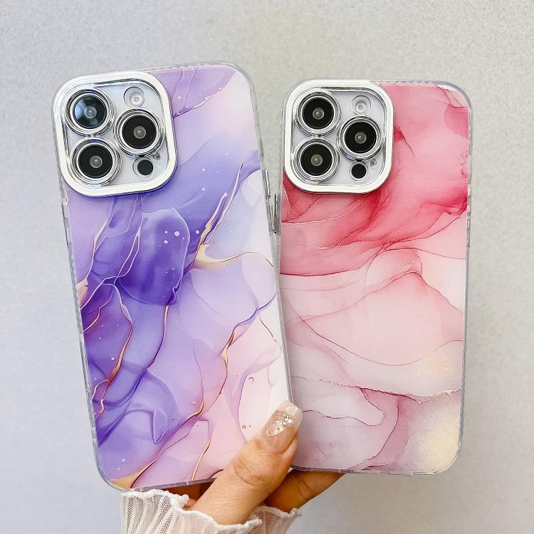 For iPhone 16e Electroplated Marble Texture Phone Case(Blue M11) - iPhone 16e Cases by PMC TechLife | Online Shopping South Africa | PMC TechLife | Buy Now Pay Later Mobicred