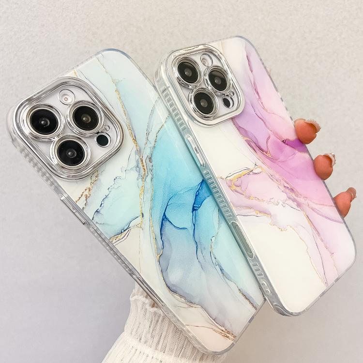 For iPhone 16e Electroplated Marble Texture Phone Case(Gold White M1) - iPhone 16e Cases by PMC TechLife | Online Shopping South Africa | PMC TechLife | Buy Now Pay Later Mobicred