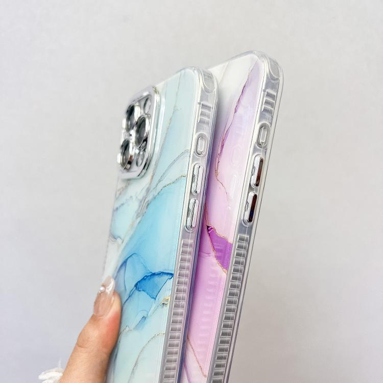 For iPhone 16e Electroplated Marble Texture Phone Case(Gold Purple Red M15) - iPhone 16e Cases by PMC TechLife | Online Shopping South Africa | PMC TechLife | Buy Now Pay Later Mobicred
