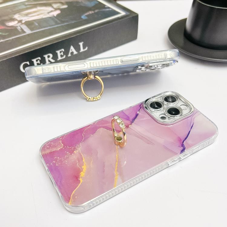 For iPhone 16e Electroplated Marble Texture Ring Holder Phone Case(Red S7) - iPhone 16e Cases by PMC TechLife | Online Shopping South Africa | PMC TechLife | Buy Now Pay Later Mobicred