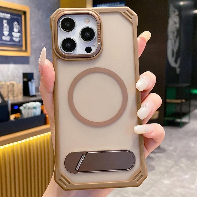 For iPhone 13 Pro Max Skin Feel Frameless MagSafe PC Phone Case with Fold Holder(Desert Gold) - iPhone 13 Pro Max Cases by PMc TechLife | Online Shopping South Africa | PMc TechLife | Buy Now Pay Later Mobicred