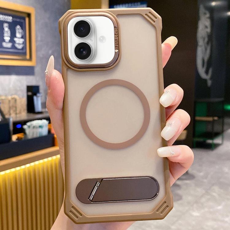 For iPhone 16 Plus Skin Feel Frameless MagSafe PC Phone Case with Fold Holder(Desert Gold) - iPhone 16 Plus Cases by PMc TechLife | Online Shopping South Africa | PMc TechLife | Buy Now Pay Later Mobicred