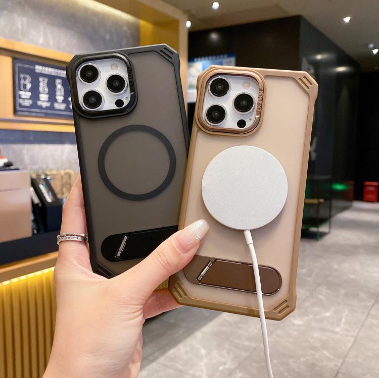 For iPhone 16 Skin Feel Frameless MagSafe PC Phone Case with Fold Holder(Grey) - iPhone 16 Cases by PMc TechLife | Online Shopping South Africa | PMc TechLife | Buy Now Pay Later Mobicred