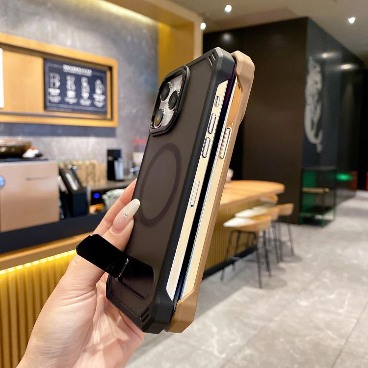 For iPhone 16 Plus Skin Feel Frameless MagSafe PC Phone Case with Fold Holder(Blue) - iPhone 16 Plus Cases by PMc TechLife | Online Shopping South Africa | PMc TechLife | Buy Now Pay Later Mobicred