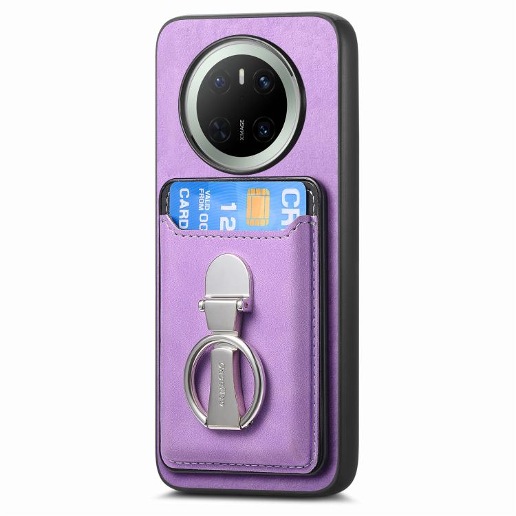 For Huawei Mate 70 Retro Folding Ring Holder Card Bag MagSafe Phone Case(Purple) - Huawei Cases by PMC TechLife | Online Shopping South Africa | PMC TechLife | Buy Now Pay Later Mobicred
