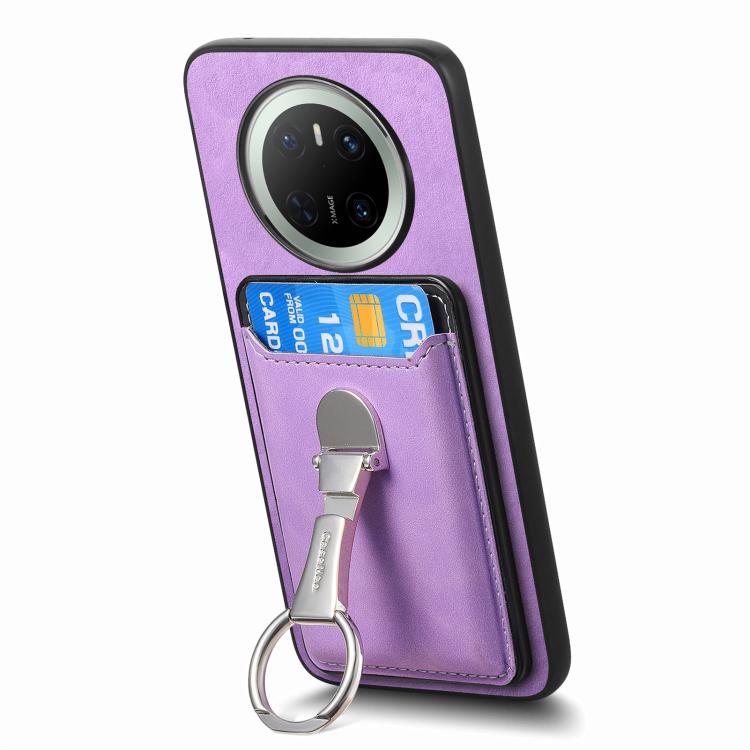 For Huawei Mate 70 Retro Folding Ring Holder Card Bag MagSafe Phone Case(Purple) - Huawei Cases by PMC TechLife | Online Shopping South Africa | PMC TechLife | Buy Now Pay Later Mobicred