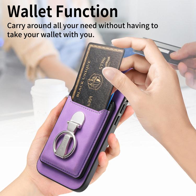 For Huawei Mate 70 Retro Folding Ring Holder Card Bag MagSafe Phone Case(Purple) - Huawei Cases by PMC TechLife | Online Shopping South Africa | PMC TechLife | Buy Now Pay Later Mobicred