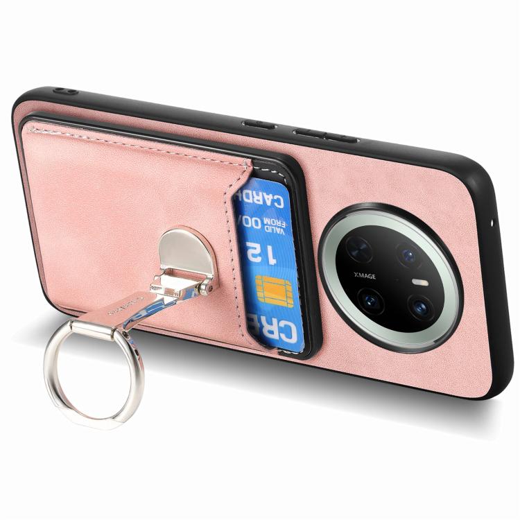For Huawei Mate 70 Retro Folding Ring Holder Card Bag MagSafe Phone Case(Pink) - Huawei Cases by PMC TechLife | Online Shopping South Africa | PMC TechLife | Buy Now Pay Later Mobicred