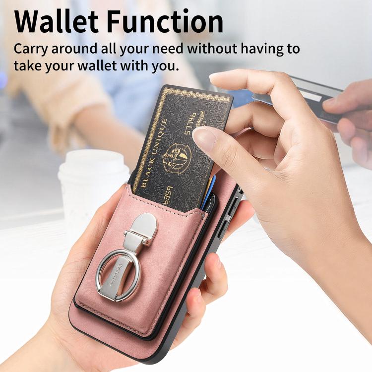 For Huawei Mate 70 Retro Folding Ring Holder Card Bag MagSafe Phone Case(Pink) - Huawei Cases by PMC TechLife | Online Shopping South Africa | PMC TechLife | Buy Now Pay Later Mobicred