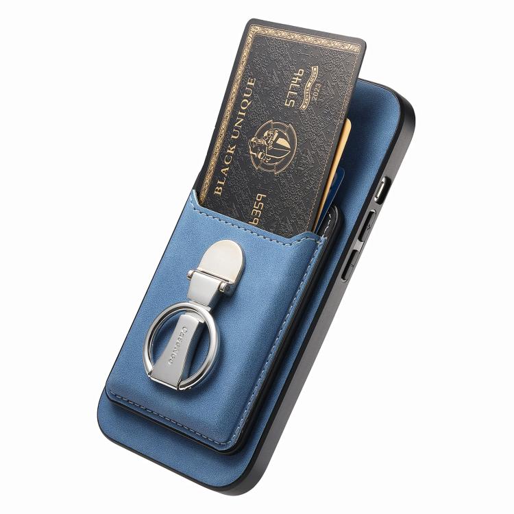 For Huawei Mate 70 Retro Folding Ring Holder Card Bag MagSafe Phone Case(Blue) - Huawei Cases by PMC TechLife | Online Shopping South Africa | PMC TechLife | Buy Now Pay Later Mobicred