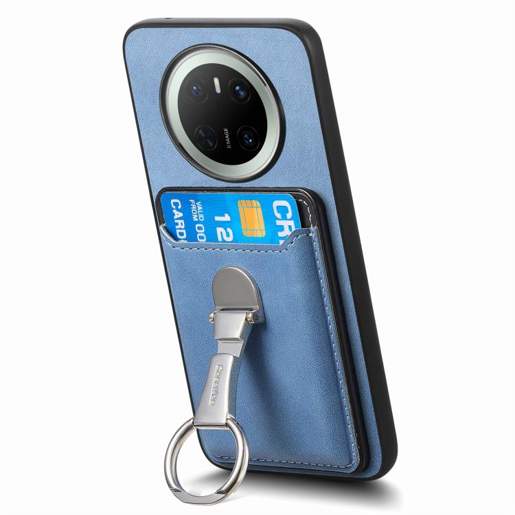 For Huawei Mate 70 Retro Folding Ring Holder Card Bag MagSafe Phone Case(Blue) - Huawei Cases by PMC TechLife | Online Shopping South Africa | PMC TechLife | Buy Now Pay Later Mobicred