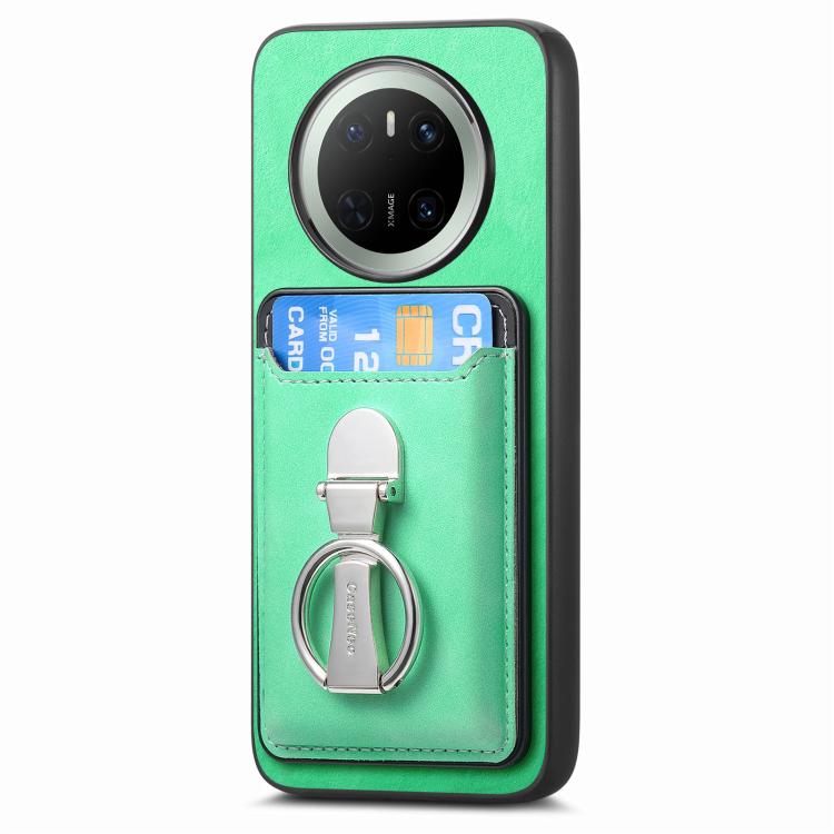 For Huawei Mate 70 Pro Retro Folding Ring Holder Card Bag MagSafe Phone Case(Green) - Huawei Cases by PMC TechLife | Online Shopping South Africa | PMC TechLife | Buy Now Pay Later Mobicred
